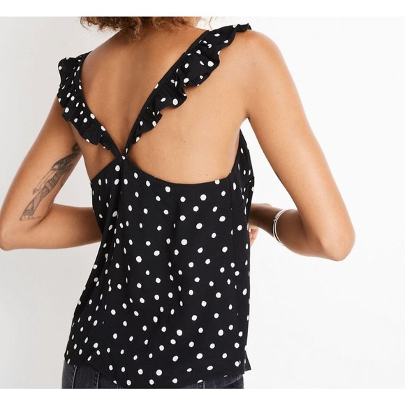 Madewell Polka Dot Ruffle Strap Tank Top Sz 4 - Picture 2 of 8